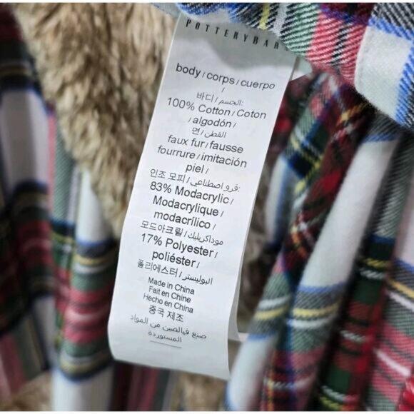 Pottery Barn Robe Women Plaid Faux Fur Hooded Flannel Holiday Christmas Stewart - Picture 12 of 14